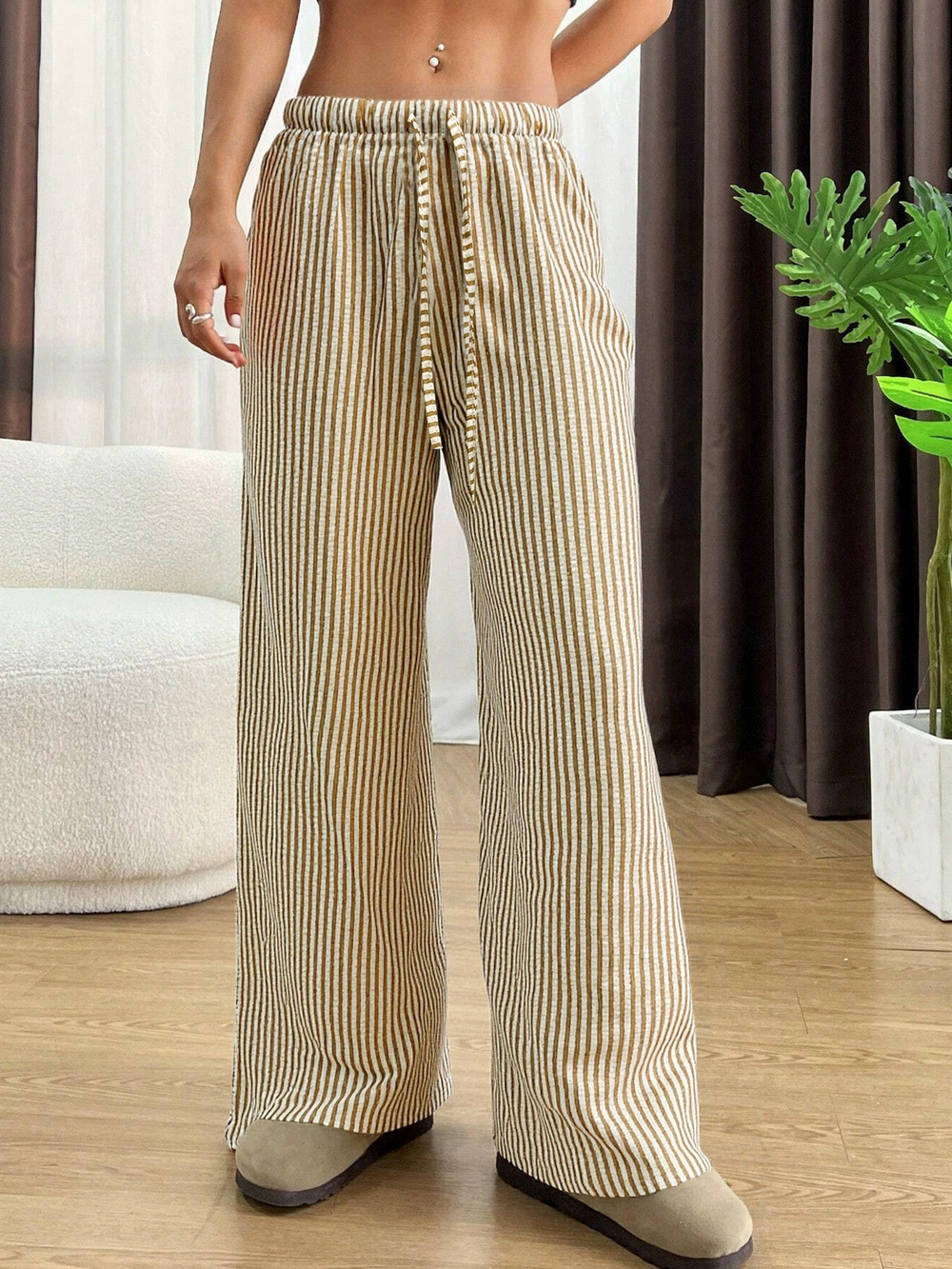 ZARA Womens Striped Loose Wide Leg Pants